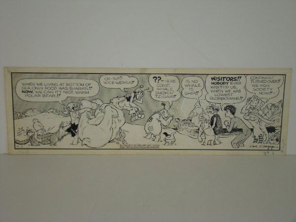 1957L'il Abner Daily Comic Strip Original Art: 1957 "L'il Abner" Daily Comic Strip Original Art, Sept. 2, 1957, art by Al Capp, signed, great one panel strip about Slobovians food chain, 6.5" x 19.75," from the Ralph Kent Collection.