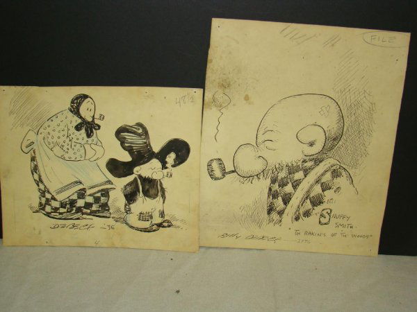 Billy De Beck. Original Comic Art 2 Pcs.: 2 Original specialty comic art pages by Billy De Beck for "Snuffy Smith". Approx. 9" x 11", and 9-1/2" x 7-3/4". Both dated 1936.