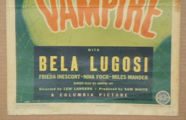 RETURN OF THE VAMPIRE INSERT POSTER LUGOSI - 5