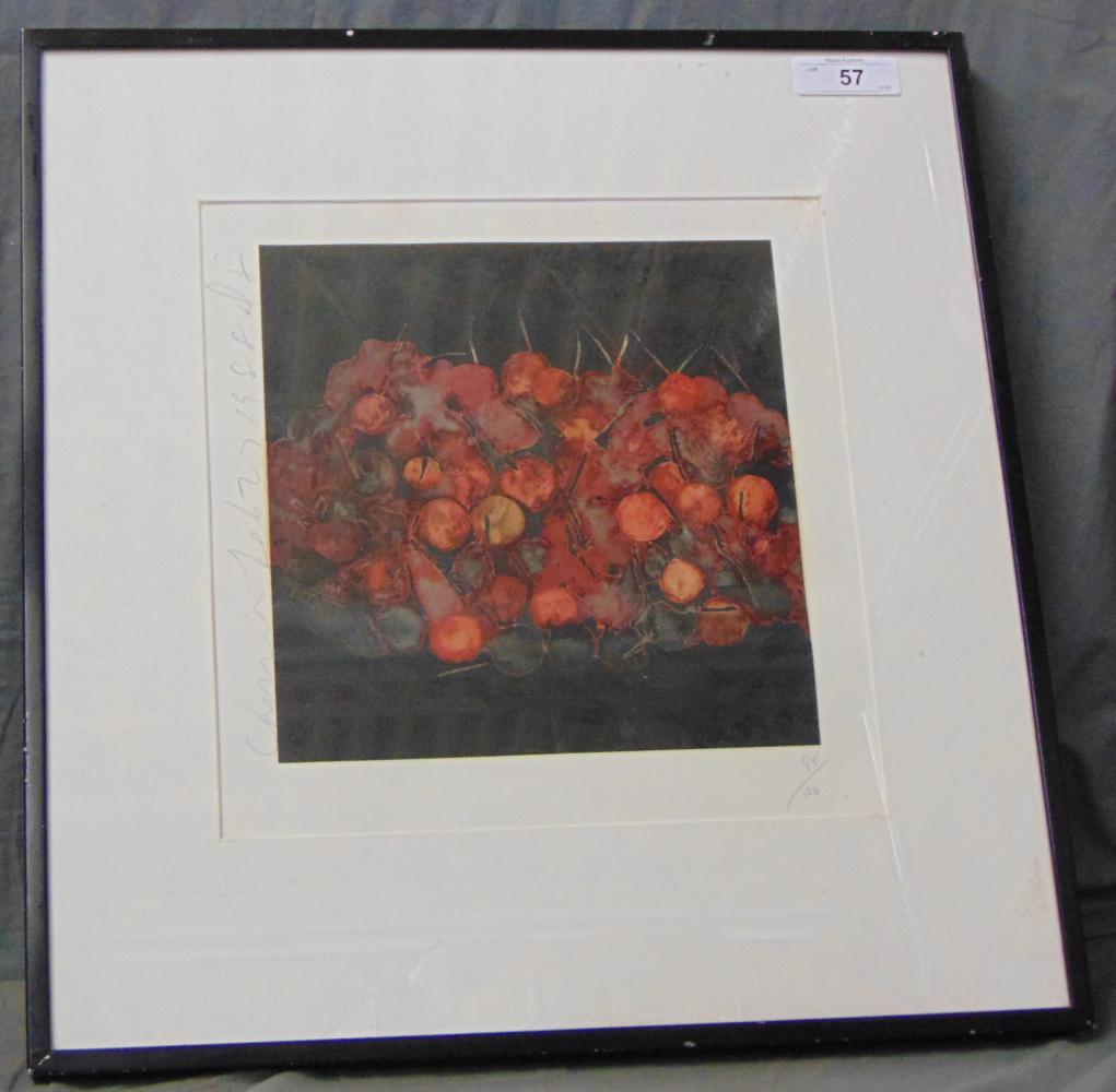 Donald Sultan. Silk Screen "Cherries": 95/100 signed, titled and dated left margin. 23" x 22. with a 14 1/2" x 15" image size. This Lot is Being Offered on Behalf of the Nassau County Public Administrators Office.