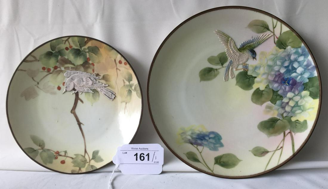 Lot of Two Nippon Moriage Plates.: Both Moriage Birds. 8" and 9 1/2".