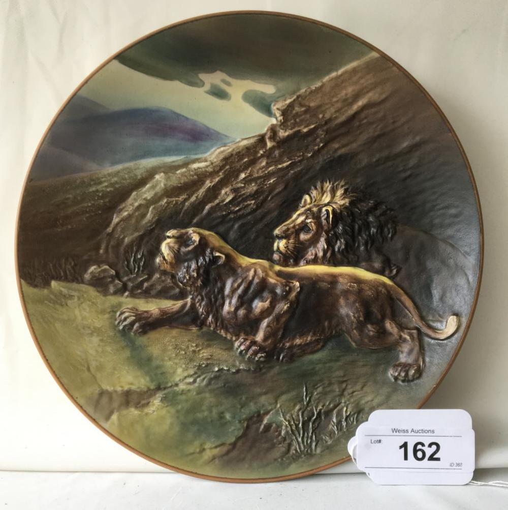 Nippon Bas Relief Lion Plate.: Lion and Lioness 10 1/2" Plate.