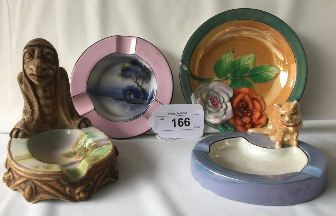 (4) Piece Ash Tray Lot.: Various Types and Sizes. Includes Rare Nippon Gargoyle Ash Tray. See Images for details