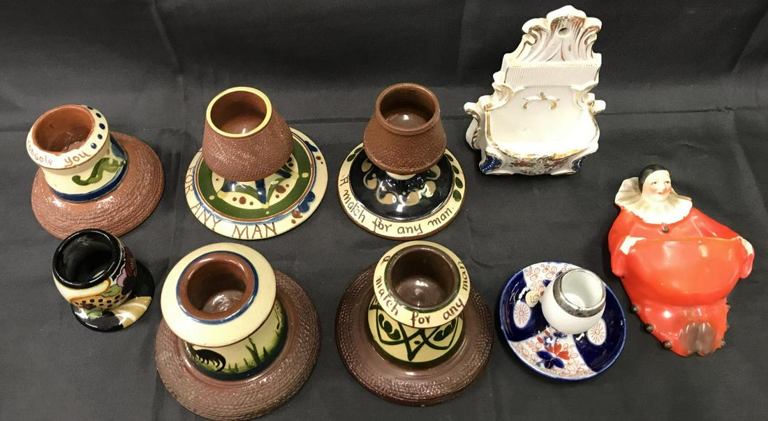 Match Holders. Lot of (9).: Includes Pierrot Wall Hanger, Golf Theme, Royal Bayreuth Clown and others.