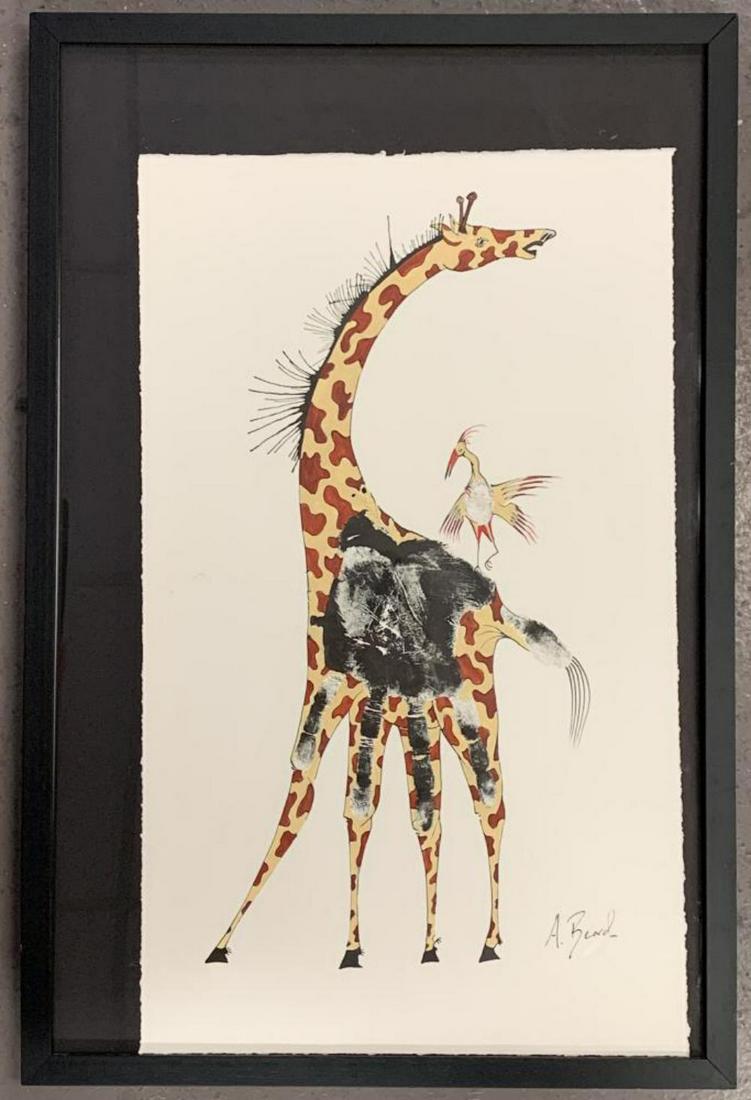Alex Beard Orig Ink on Paper, Giraffe Hands & Feet: Offered is an original ink on paper drawing by Alex Beard. Titled "Hands and Feet, The Giraffe", 2007. Signed lower right. Verso has Alex Beard Studio label affixed. Overall paper size approx. 14" x 2