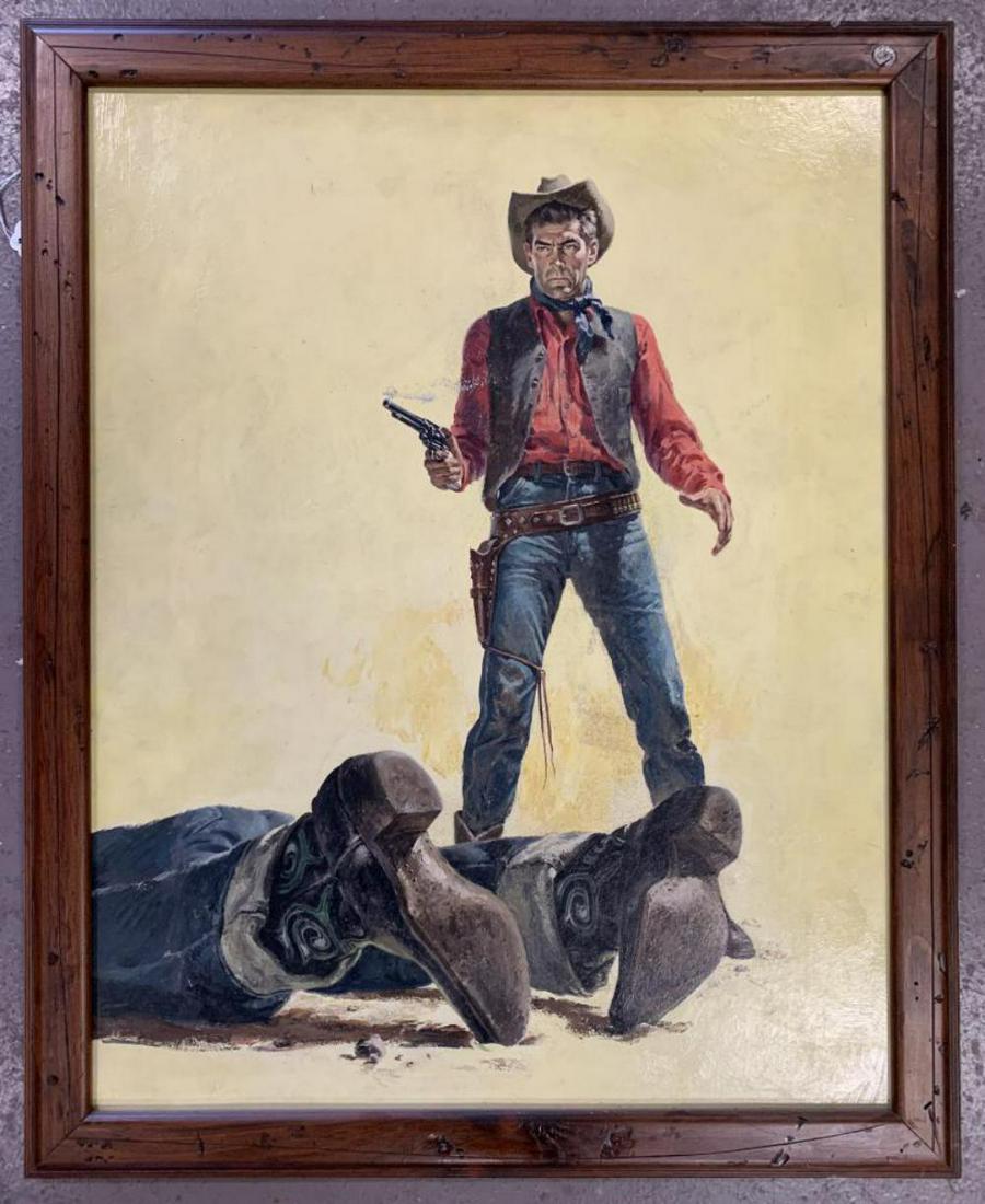 Lu Kimmel (1905 - 1973) Cover Illustration: Oil on art board. Image size approx. 21-1/4" x 27-1/4". Unsigned on the front, however signed on the verso, and dated 1975. Overall frame size approx. 25" x 21". Frame shows some wear.