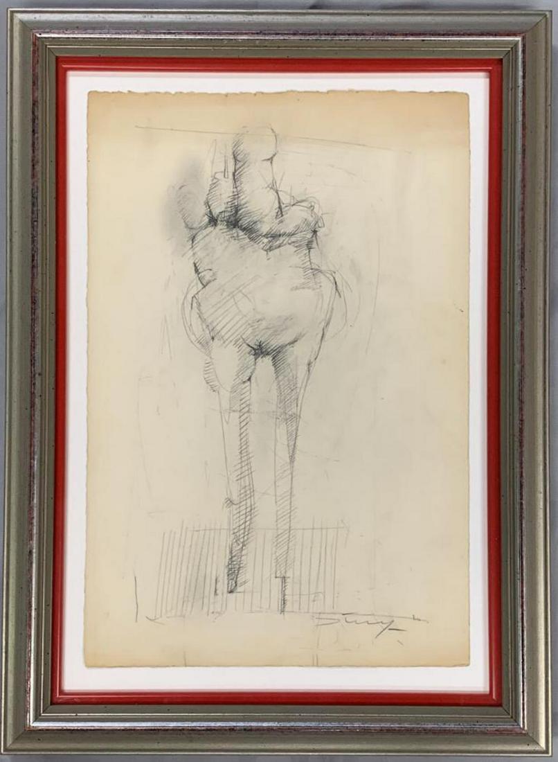 Jack Stuck, Pencil on Paper "Nude": Untitled Nude, pencil on paper. Pencil signed lower right and dated 1960. Image size approx. 15.5" x 10.25". Overall frame size approx. 14.5" x 20". Comara Gellery, Los Angeles, CA label on verso on p