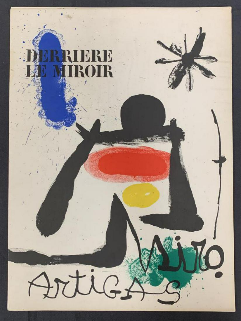 1963 Derriere Le Miroir. No. 139/140, Miro/Artigas: June/July 1963, No. 139-140. Complete with 6 original color lithographs by Joan Miro, including 1 single, 4 double paged, and 1 triple paged. Folio. Fine example, covers have some edge and corner wear