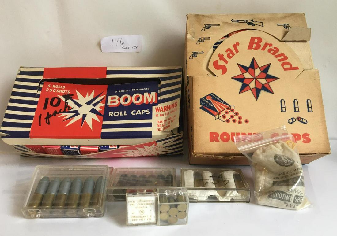 Toy Cap Lot. Mixed Makers: Includes Store Boxes of Boom Roll Caps not complete and Star Brand Caps Complete.. Also includes mixed cartridges.
