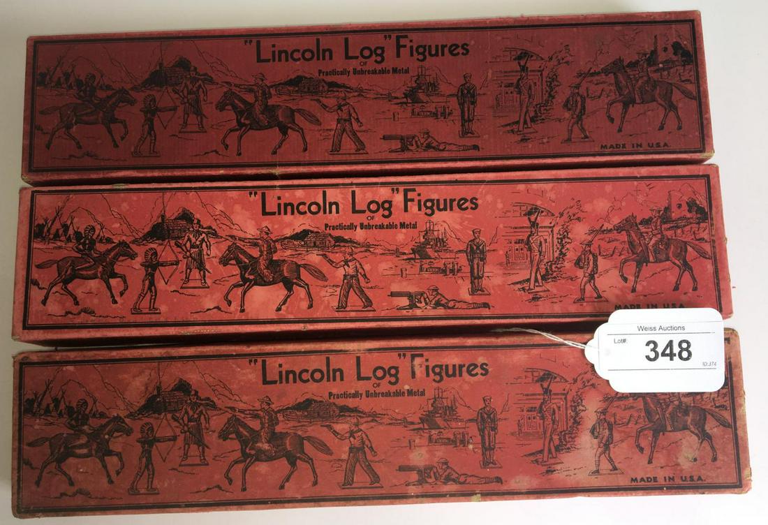 Three Boxed Lincol Log Figure Sets.: Cowboys and Indians.