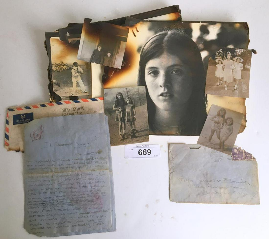 Jackie Kennedy Archive. Peter Beard Photos.: Archive of Jackie Kennedy and Lee Radziwill Photos and Letter. These items were recovered from the trash after a fire at the Eastern Long Island home of Peter Beard. Many of the photos have charred or
