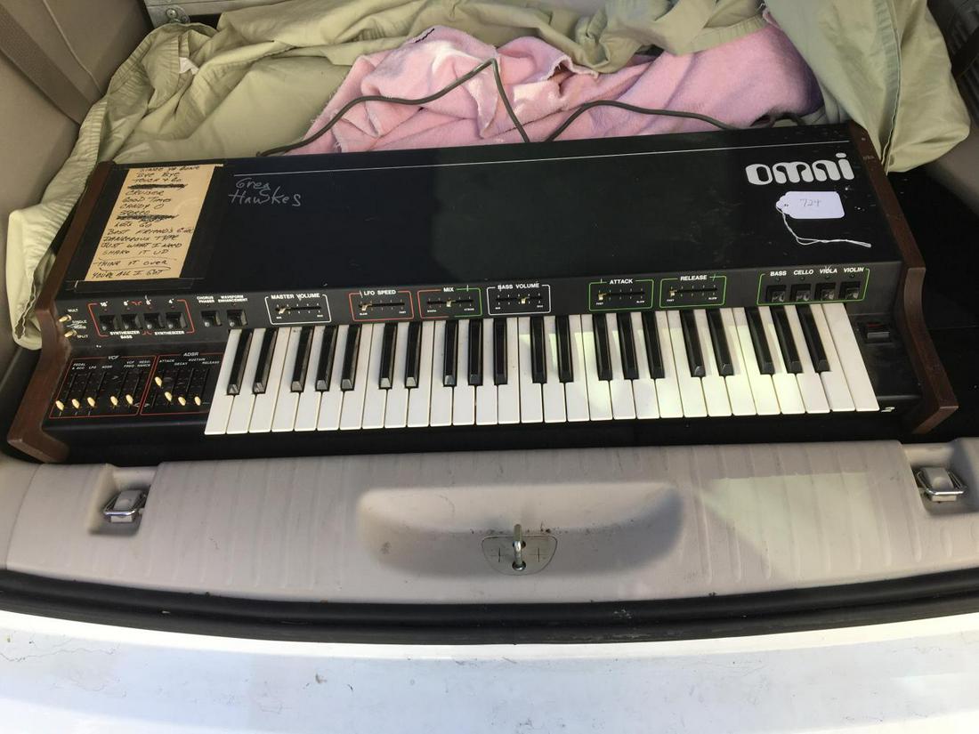 Greg Hawkes, The Cars Arp Omni MK-1 Synthesizer: Greg Hawkes of The Cars Keyboard - Arp Omni MK-1 synthesizer, 1976, Owned and used by Greg on The Cars Recordings and Live in Concert, Set List written on paper from "Shake It Up" your taped on, Autog