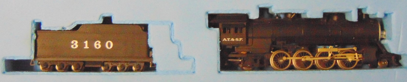 Key Brass N Scale ATSF Consolidation: Nice factory painted 2-8-2 steam loco & tender(3160). They appear like new in box.