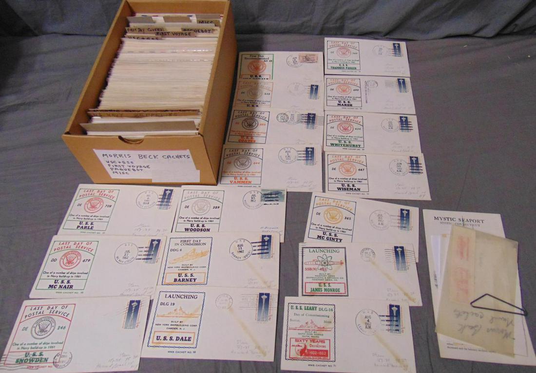 Morris Beck Cachets. File Box Full.: Great Group. includes other covers as well. USC & GSS, First Voyage, Paquebot etc. Examine.