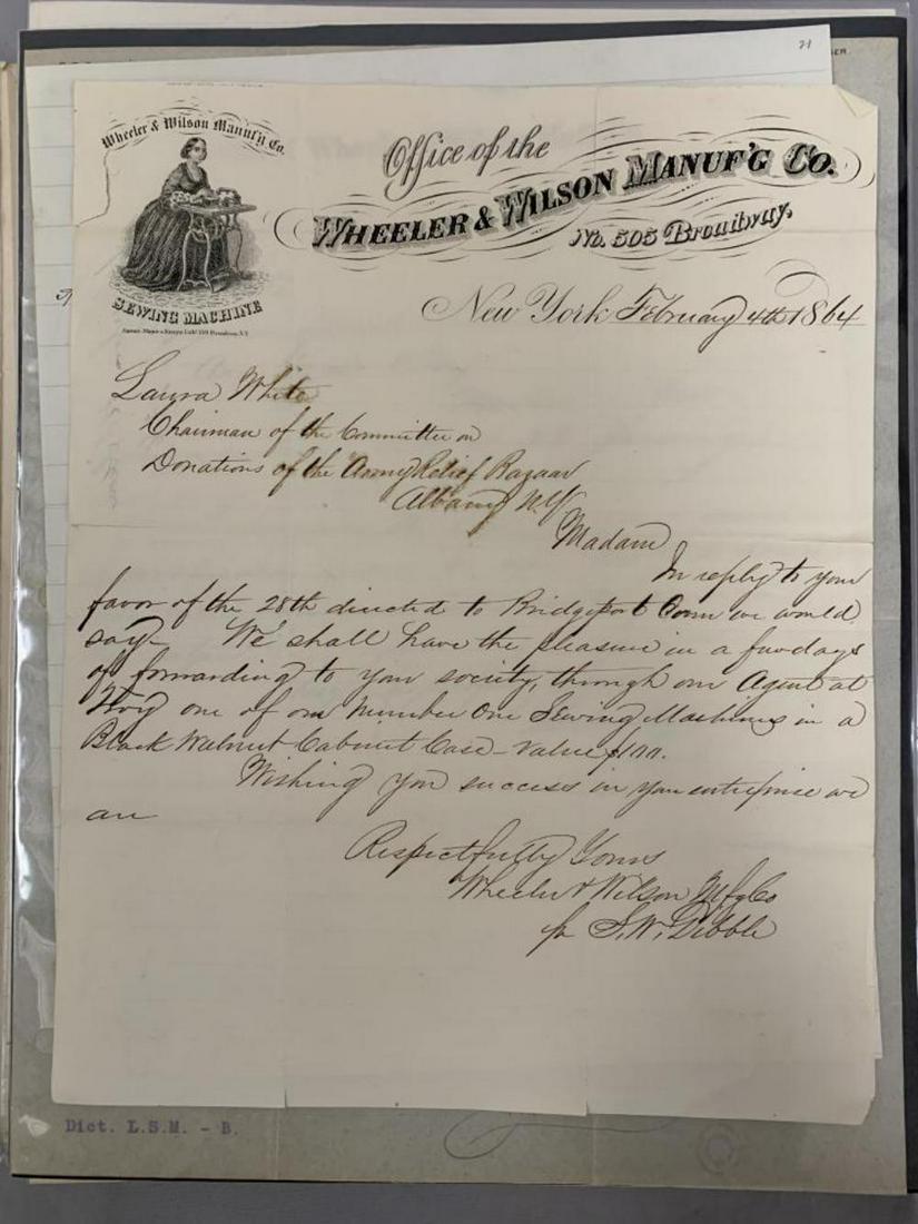 Advertising Cover & Ephemera Lot. Sewing Machines.: Wonderful lot loaded with 19th century Advertising Covers, Letterhead, Trade Cards and other Ephemera all related to sewing machines. (74) pieces. Excellent group.