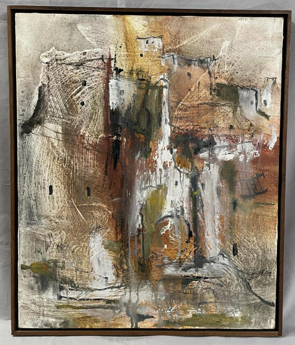 Gino F. Hollander (1924 - 2015) Abstract Oil: Gino F. Hollander (1924 - 2015) California, Colorado & Spain, Abstract painting oil on canvas signed Hollander ll, framed measuring 20" x 24" under framing, condition very good.