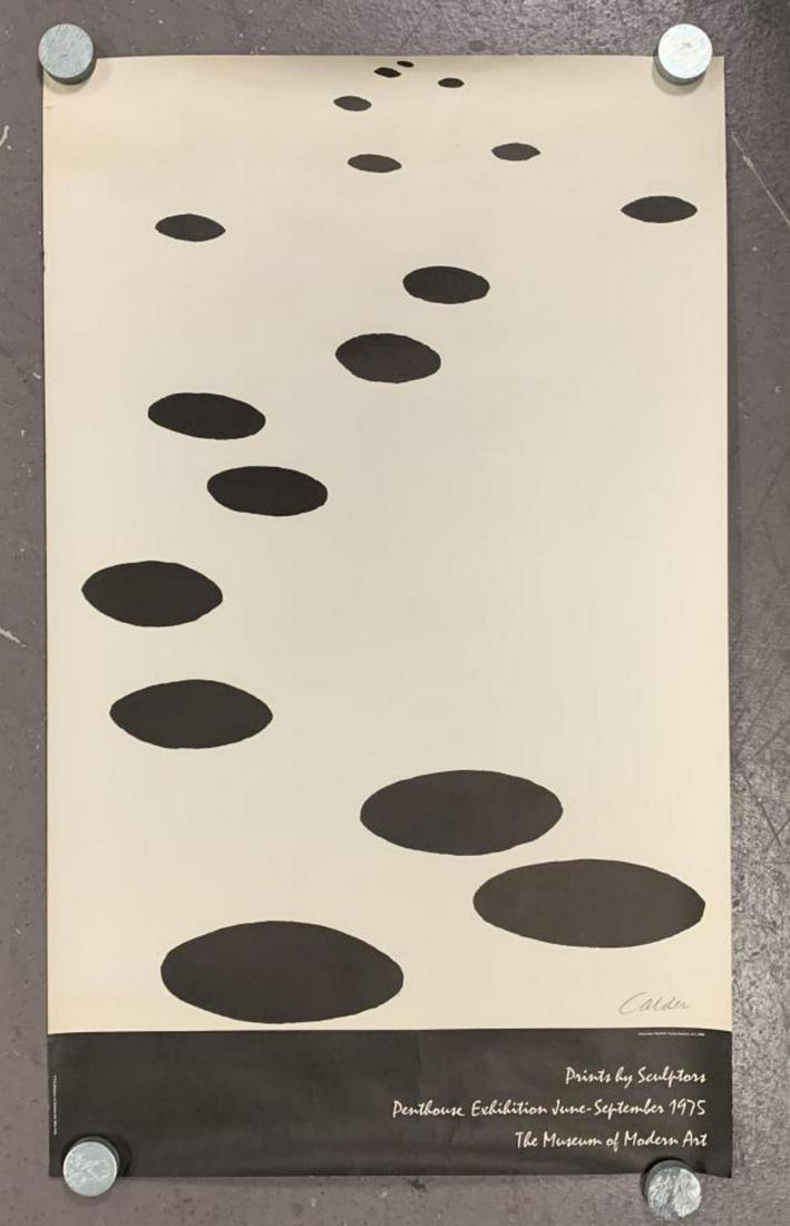 Alexander Calder, "Flying Saucers #3" 1968: Alexander (Sandy) Calder (1898 - 1976) Connecticut, New York & France. Scarce Calder poster of his "Flying Saucers # 3" 1968, signed in the printers plate in black & white for the The Museum of Modern