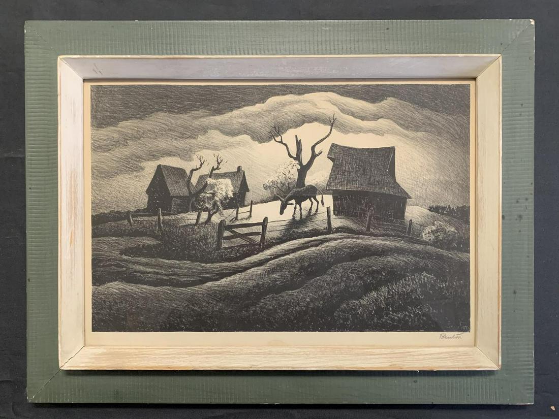 Thomas Hart Benton (1889 - 1975), "Rainy Day": Artist: Thomas Hart Benton (1889 - 1975) Title: "Rainy Day" Medium: Lithograph Edition: Limited Year: 1938Size: 13.25" x 8.75" Signed: in pencil lower right Published: Associated American Artists, New