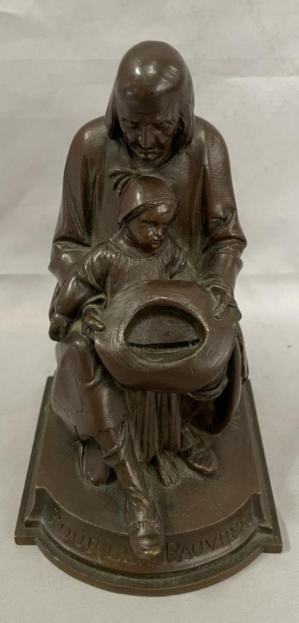 A. Carrier Bronze Ben Franklin: "Pour Les Pauvres". Approx. 7" tall.