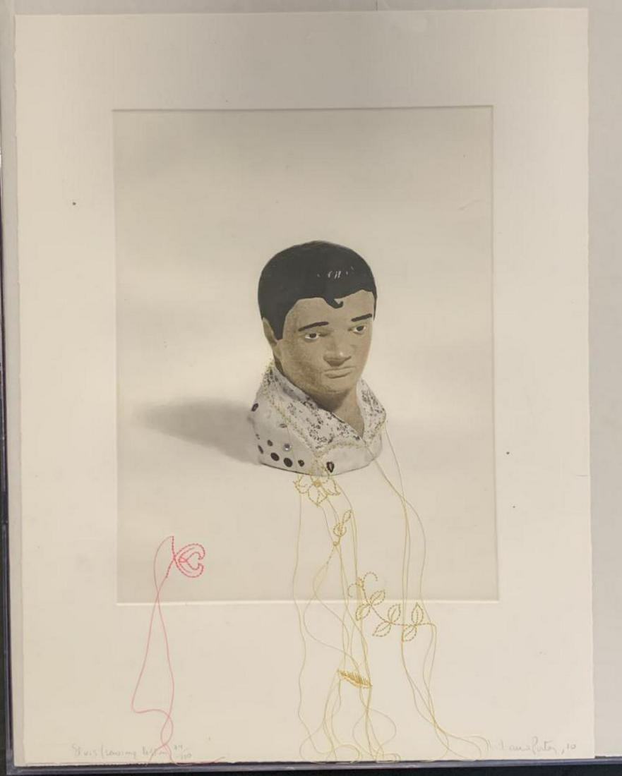 Liliana Porter (b. 1941 - ) "Mixed Media": Liliana Porter (b. 1941 - ) New York & Argentina, photogravure, thread and collage print on Magnani Pescia white paper, "Elvis: the Sewing Lesson" with certificate, Published by the Center for Contemp
