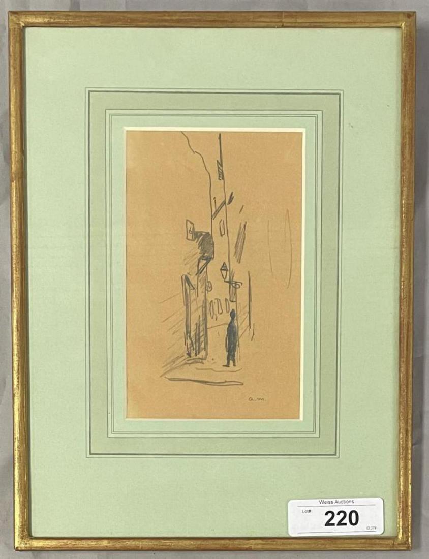 Albert Marquet (1875 - 1947) Pencil On Paper.: 4 1/2" x 7 3/4". Pencil Drawing on Paper. Signed in initials lower right. Identified on back with old dealer tags. "Un Rue" Collioure. 1908. This Lot is Being Offered on Behalf of the Public Administr