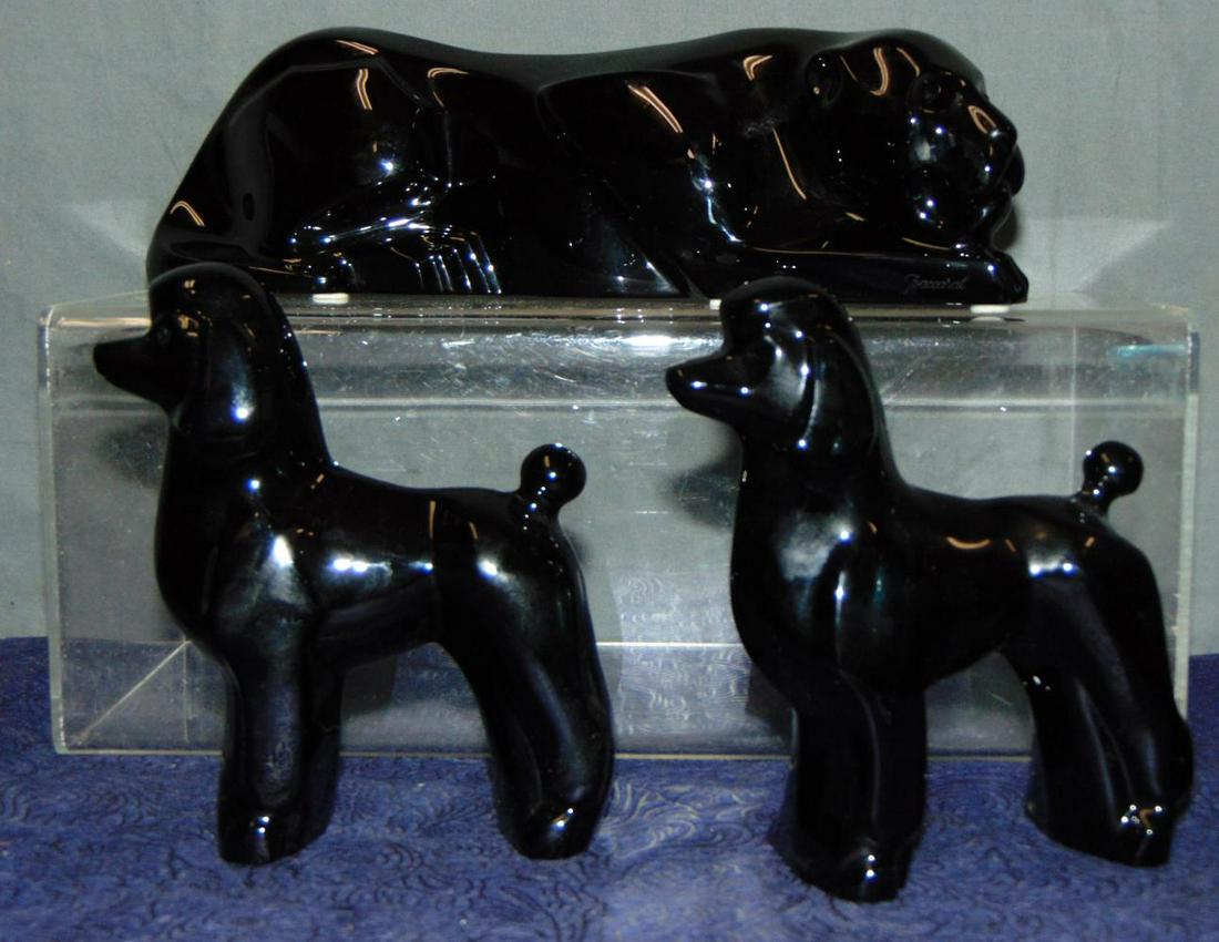 Baccarat Black Animal Figurines: includes 2 smaller poodles 5.5 x 4.5" and a larger reclining Jaguar - 10" long X 3" tall. No chips or cracks noted.