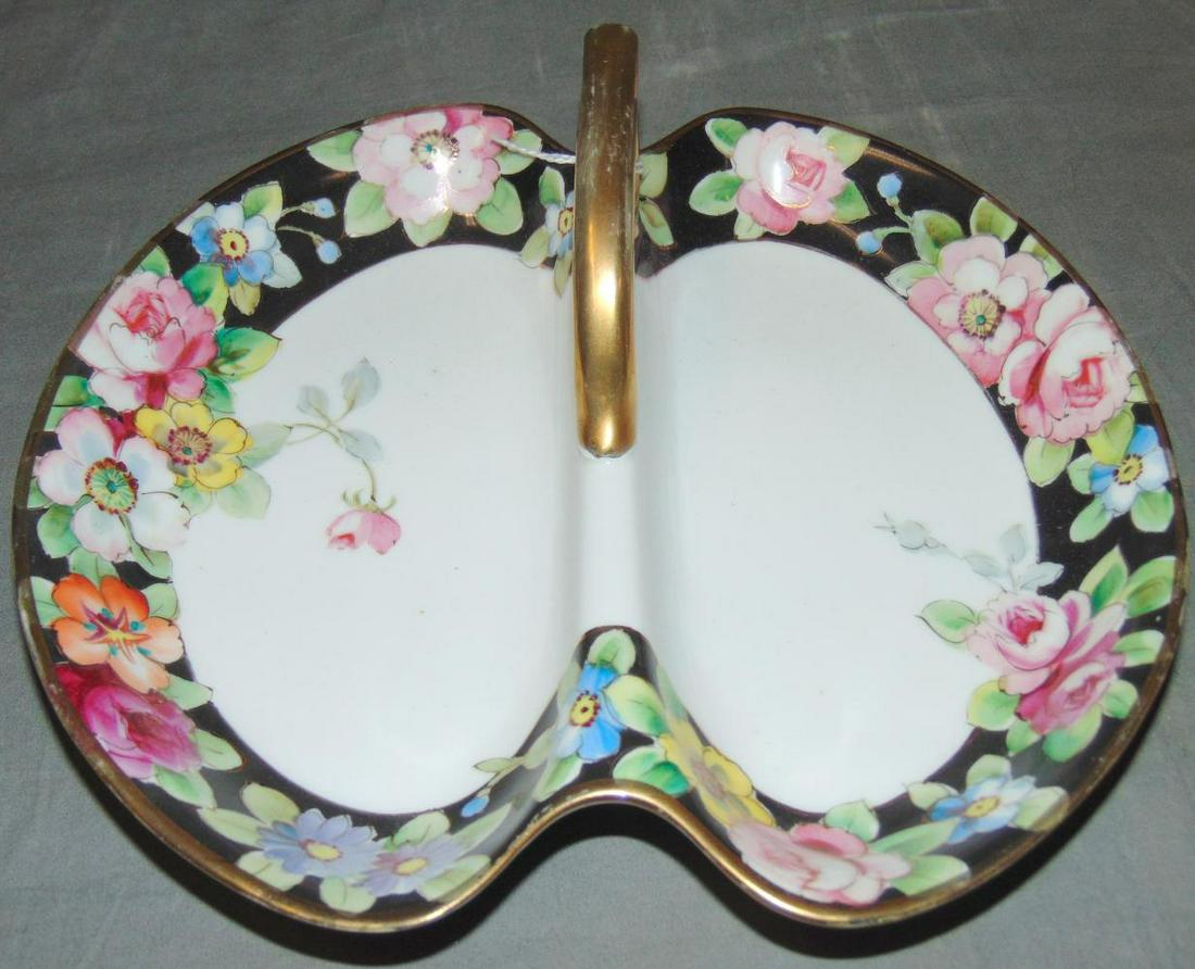 Nippon Divided Candy Dish: Floral Motif. 8" x 9"