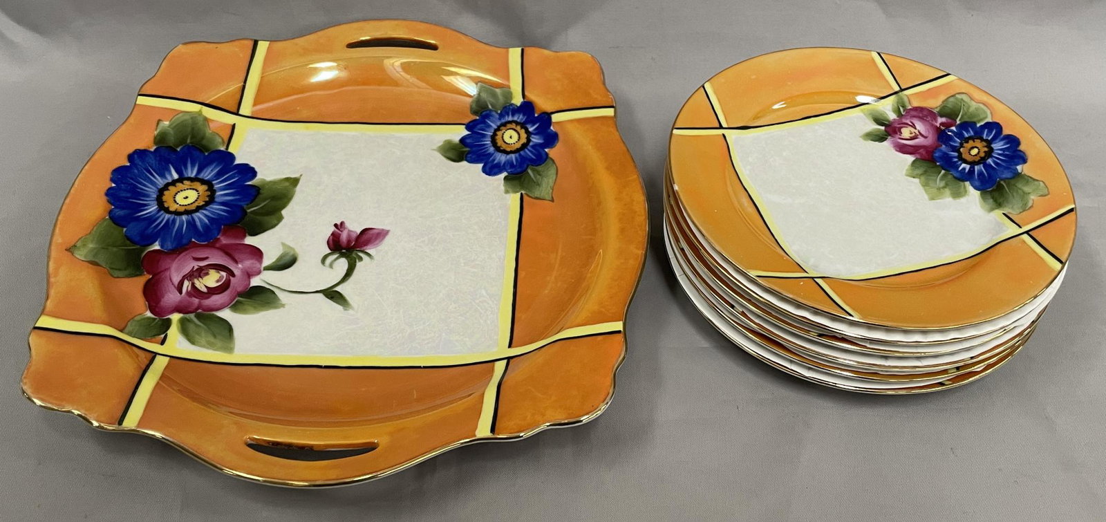 Noritake Lustre Floral China Lot.: Include 10" Serving Platter and (6) 6" plates.