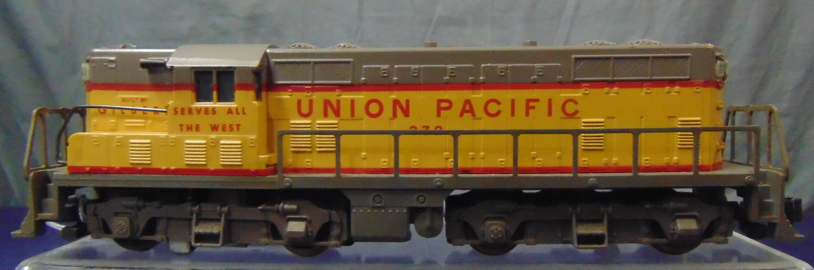 Nice American Flyer 372 UP Diesel: S Gauge. Nice clean example with Built by Gilbert lettering. It shows light playwear. From the Frank Pisani Collection.