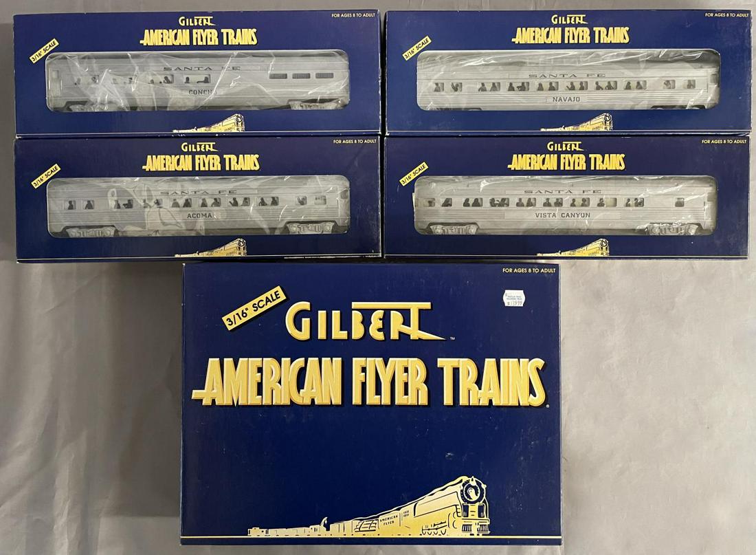 American Flyer Lionel ATSF Passenger Set: S Gauge. Includes 48130 PA & PB Alcos; 48945 through 48948 passenger cars. They show test run wheels with boxes.