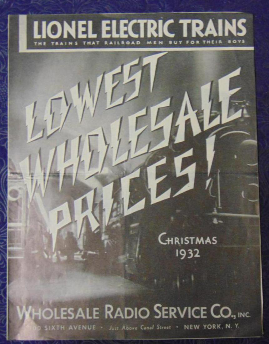 RARE 1932 Lionel Christmas Brochure: B/W printed on 9 ½ X 12 ½ folded poster on very thin paper. It is clean with light crease on bottom. Amazing that it survived 90 years intact!