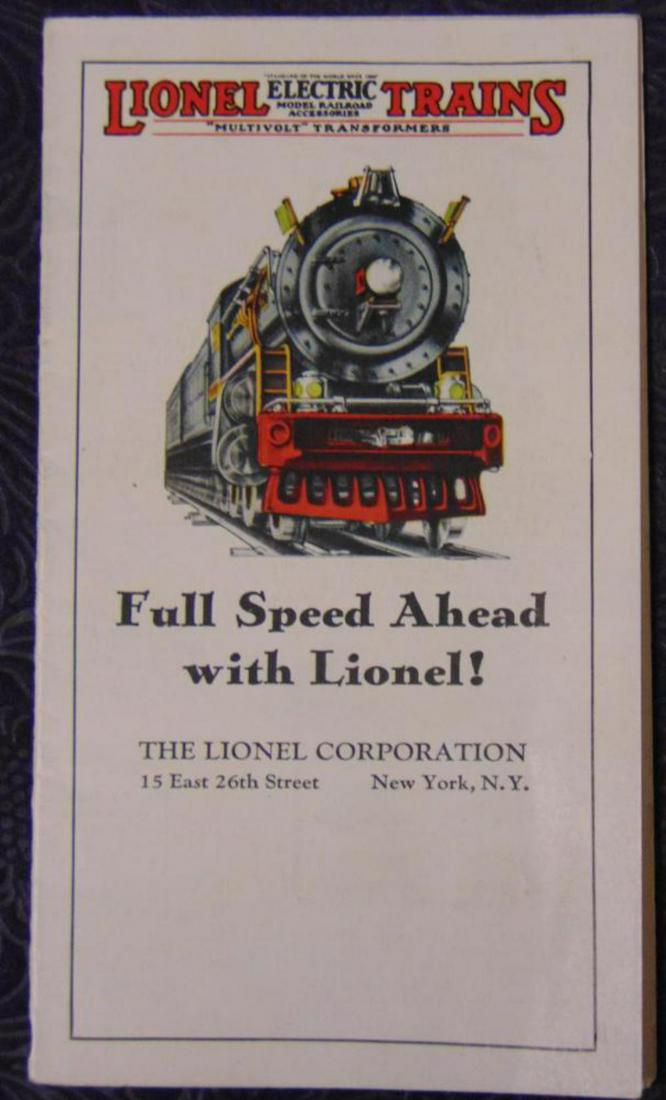 Unusual 1930 Lionel Pocket Catalog: Nice color miniature poster catalog. Only have seen one other! Shows most consumer offering and is clean and bright showing light use.