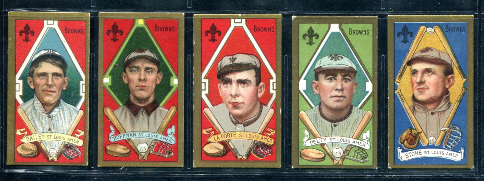 Lot of (5) T-205 Cards.: Exceptionally nice examples includes Bailey, Hoffman, La Porte, Pelty and Stone. From an old time collection.