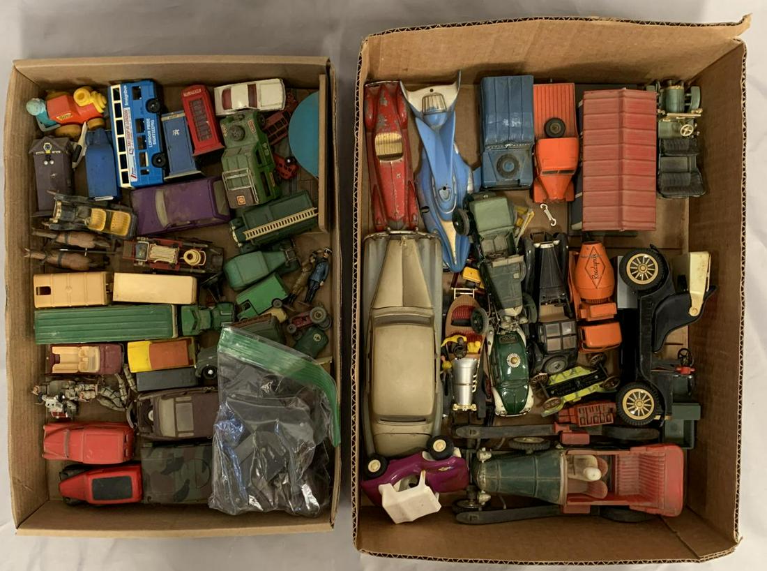 Large Group Assorted Vehicles, TLC: Includes 2 trays full of various vehicles, diecast and plastic. Many play worn or in need of TLC. Examine photos closely. Sold As-Is.