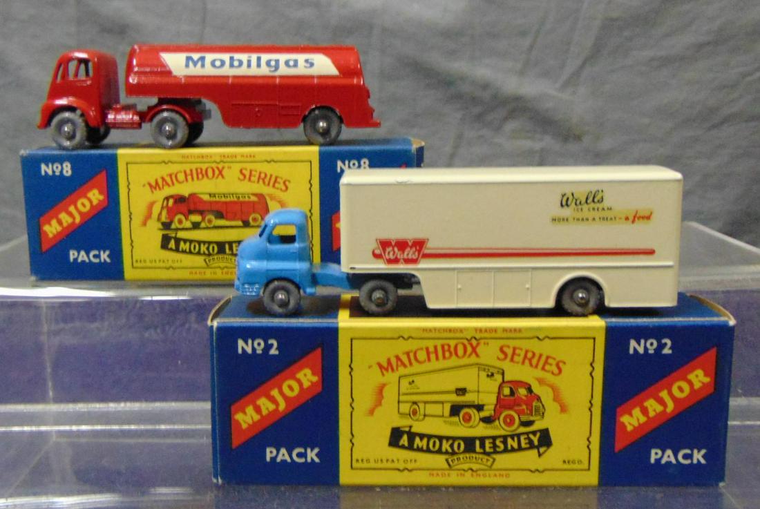 2 Boxed Matchbox Major Packs: Includes a MP8 Mobil Gas Tanker; MP2 Walls Ice Cream, both GPW and appear like new with boxes.