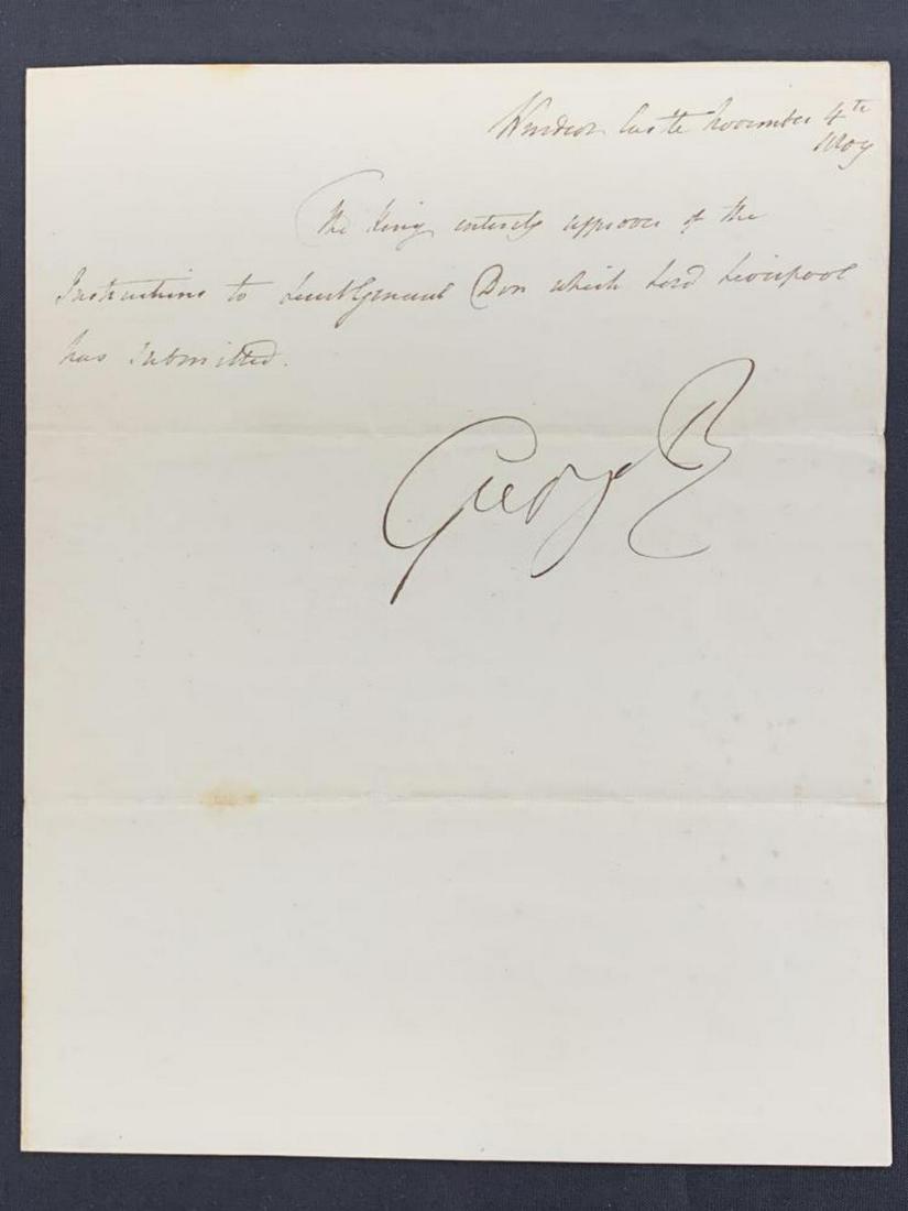 George III signed manuscript document.: Huge Bold Signature. 7 1/2" x 9"
