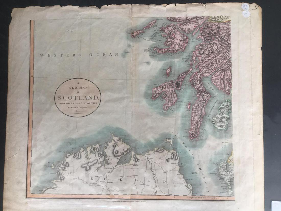 John Cary. a New Map of Scotland. 1801.: Hand Colored Map. 21" x 25" with huge margins. Edge wear which can be easily matted out with large margins still present.