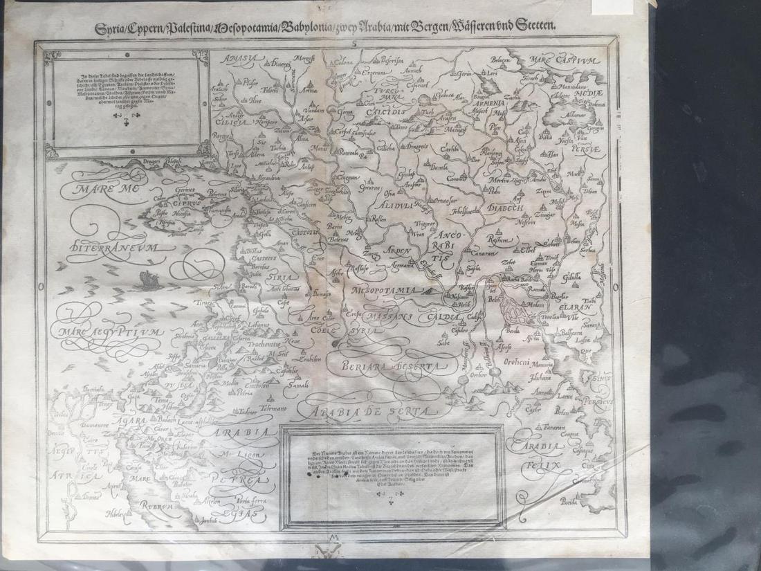 Lot of Two Early Maps.: Includes 17th century Hand Colored Mariette Map of India and Indes Orientales 18" x 24" with huge margins and a Map of Arabia Deserta. 13 1/2" x 16" Black and White.