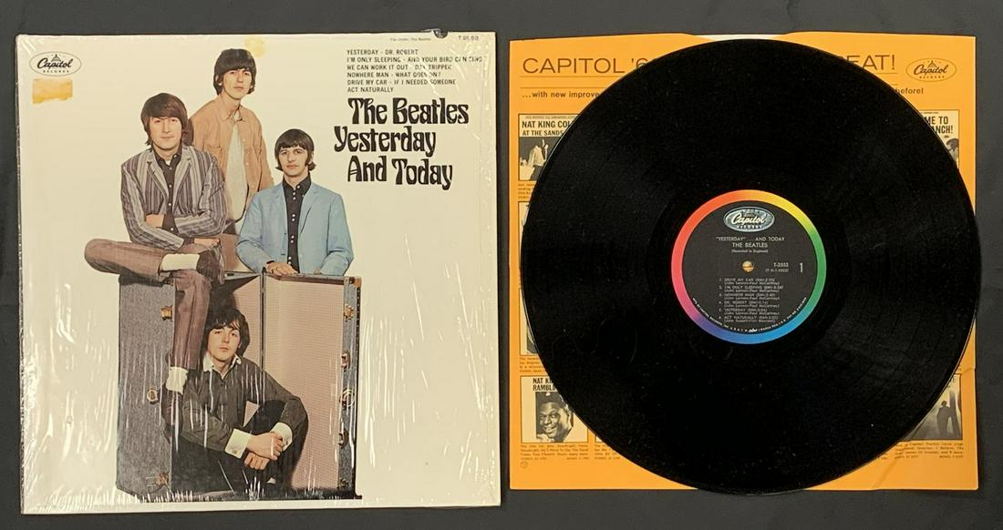 Beatles Yesterday & Today LP Pasteover Butcher Cvr: Beatles Yesterday & Today LP, Capitol Records T-2553, Mono, 1966, pasteover of the Butcher Cover with the Trunk cover, you can see Ringo's V-neck black shirt under the white area, still has original s