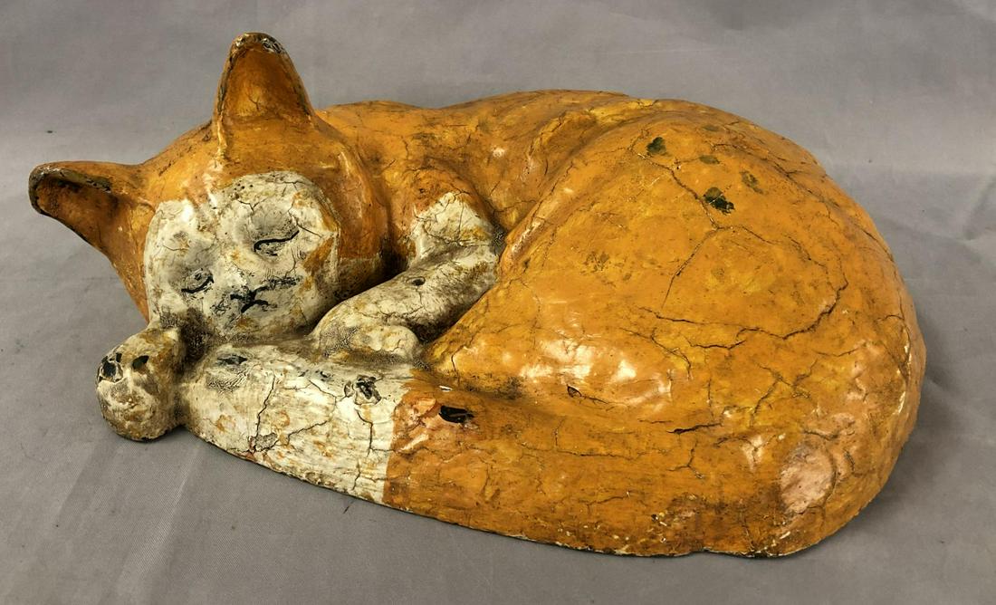 Sleeping Cat Door Stop.: 14" across. Repainted.