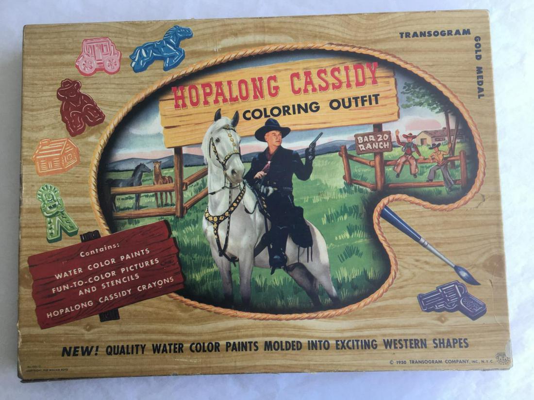Hopalong Cassidy Coloring Outfit: 1950 Transogram. Coloring Outfit. Complete in original box unused.