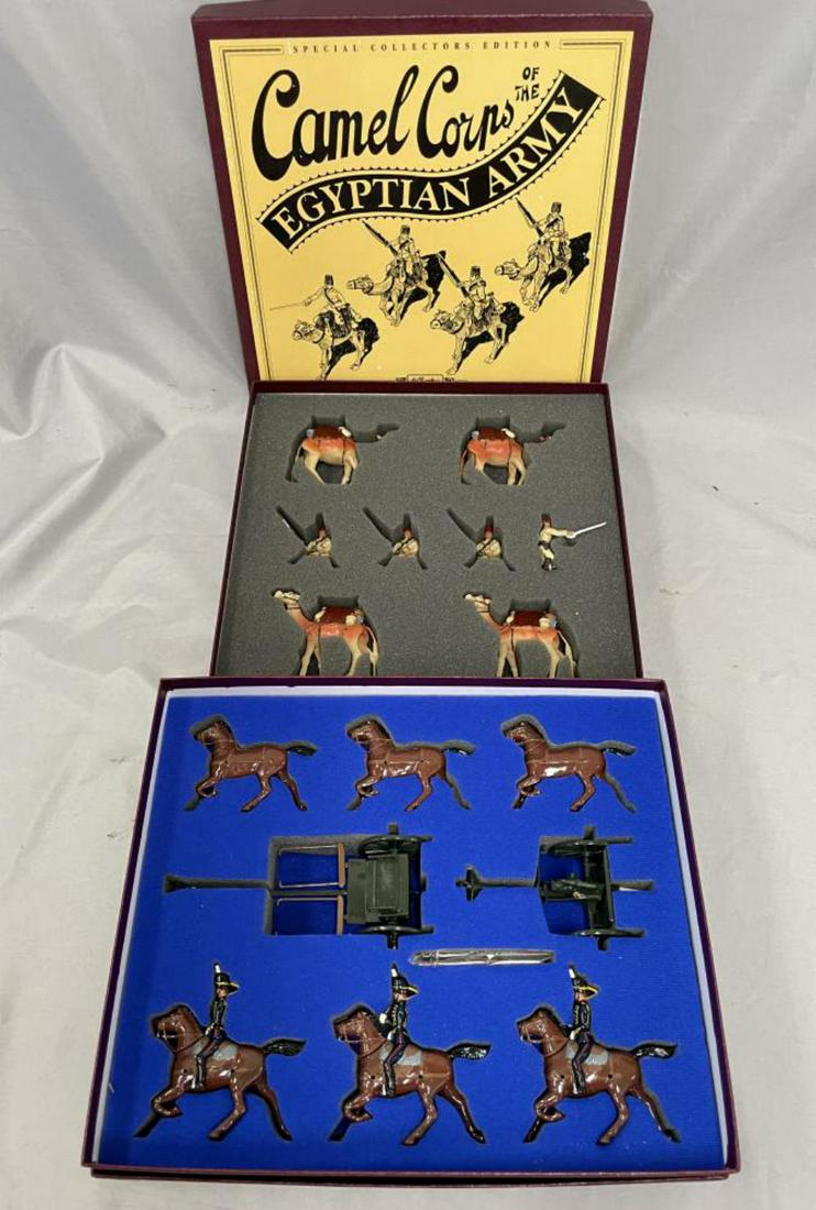 Boxed Modern Britains Sets 8825 & 8872: Includes 8825 Gun & Limber set; 8827 Egyptian Camel Corps, 8pc set. They appear new in boxes.