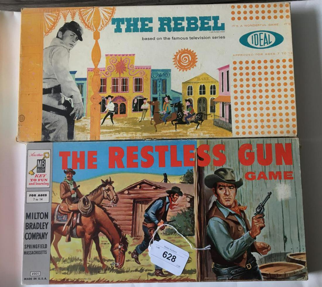 Western Board Game Lot of Two.: The Rebel. Ideal in the original box plus The Restless Gun Milton Bradley. Both are in original boxes.