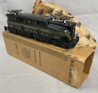 Super Boxed Lionel 2360 PRR GG1 Electric: Dual motors, with amazing stripes and near perfect decals. It shows light runtime with wrapping, insert and box. Nice example!