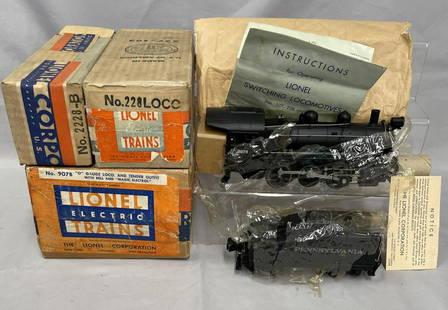 MINT Boxed Lionel 228 Semi-Scale B6 Switcher: WOW! It is still wrapped in what is left from a clear cellophane wrapping! Includes a 228 0-6-0 switcher; 2228B slant back tender with light & bell. They are UNRUN with cellophane wrapping, 