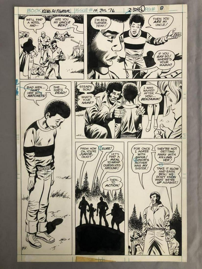 Kung-Fu Fighter #10, Ric Estrada Orig Comic Art Pg: Original comic art from "Richard Dragon, Kung-Fu Fighter" #10, July 1976, by Ric Estrada, from the story titled "The Human Inferno!". Approx. 10-1/2" x 16. From the Estate of Joe Kubert.