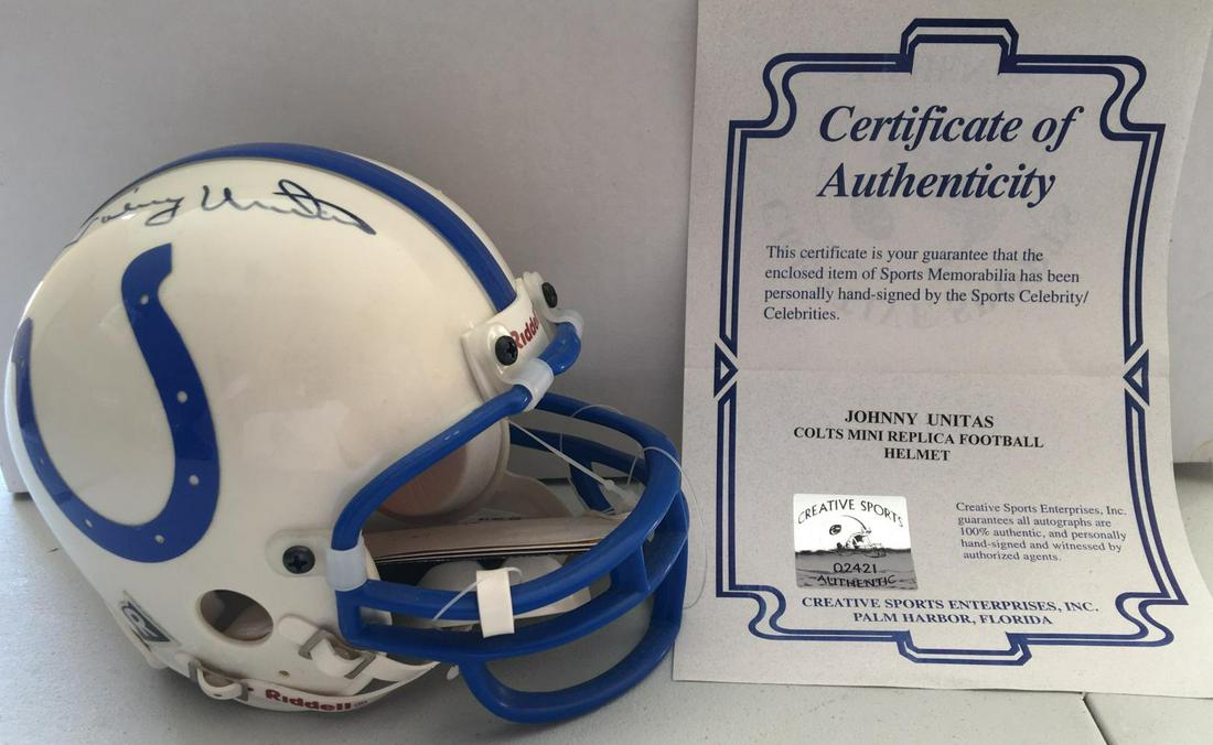 Signed Mini Helmet. Johnny Unitas (1 of 3)