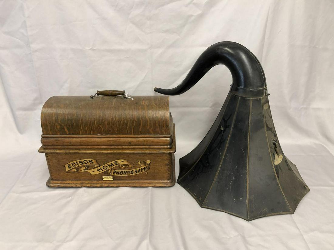 Oak Cased Edison Home Phonograph with Large Horn (1 of 15)
