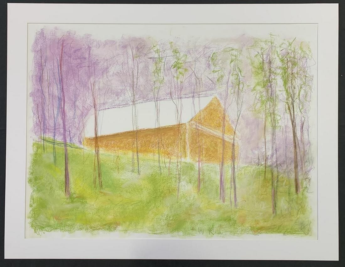 Wolf Kahn, Signed Pastel, Bridgehampton Barn: Offered is a pastel on paper (somerset paper) drawing by Wolf Kahn (1927 - 2020, New York/Vermont/Germany). Titled "Bridgehampton Barn", signed "W Kahn" at the lower edge. Overall sheet size approx. 3