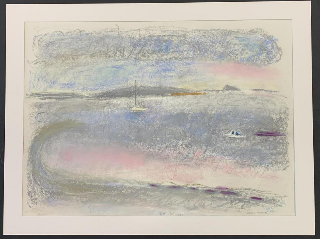 Wolf Kahn, Signed Pastel on Paper, Vineyard Dusk: Offered is a pastel on paper (somerset paper) drawing by Wolf Kahn (1927 - 2020, New York/Vermont/Germany). Titled "Vineyard Dusk", signed "W Kahn" at the lower center edge. Overall sheet size approx.